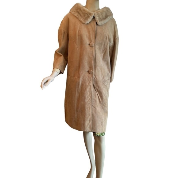 Vintage Suede Button Front Coat Fur Collar - Picture 4 of 8